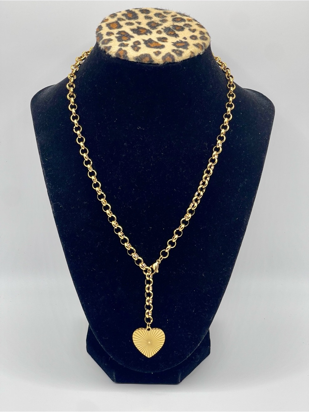 Gold Tone Heart Pendant Link Necklace - Women's Jewelry